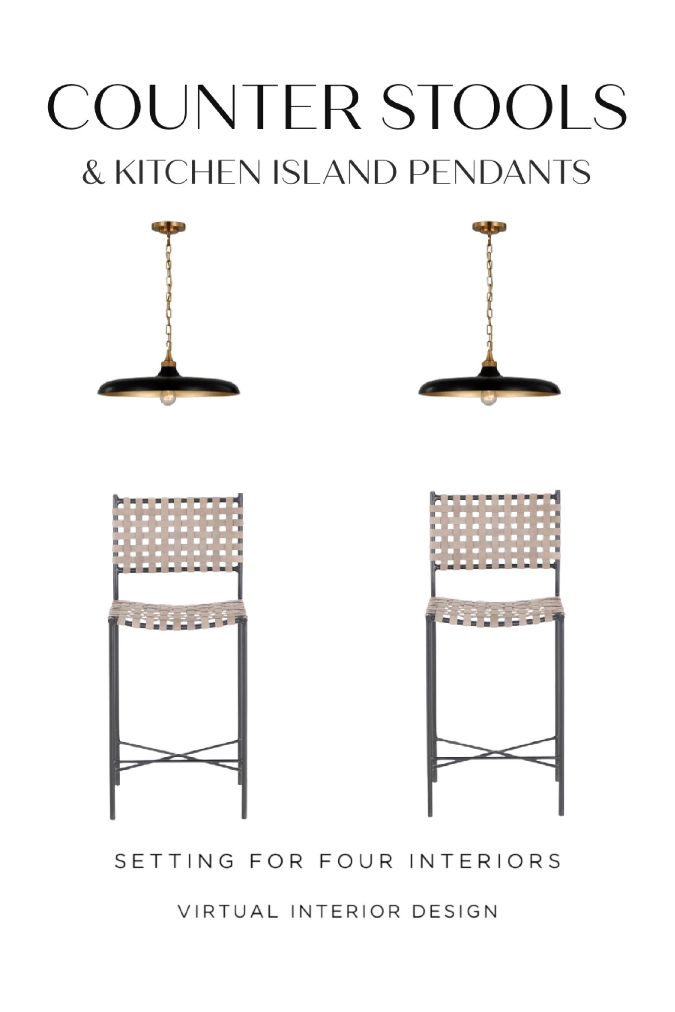 Kitchen counter stools and island pendants that coordinate!

Black, white, beige, modern organic, transitional, farmhouse, 