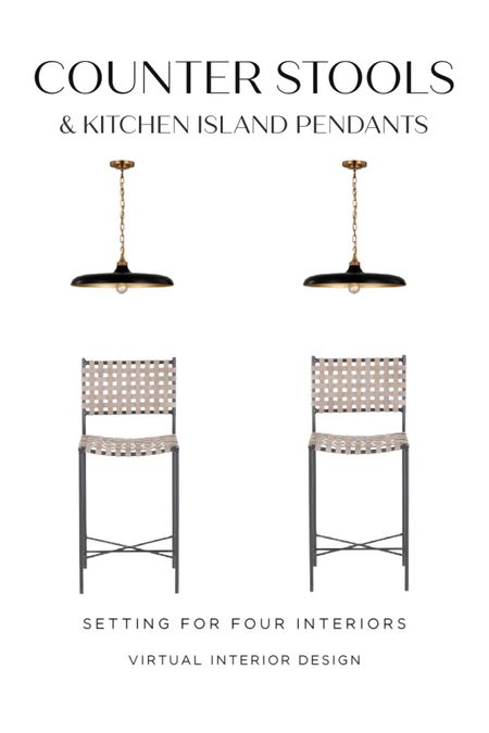 Kitchen counter stools and island pendants that coordinate!

Black, white, beige, modern organic, transitional, farmhouse, 