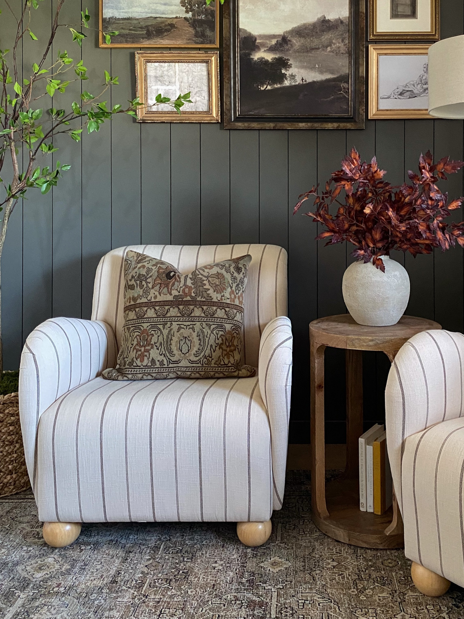 Target side table, back in stock, bun foot accent chair, vintage inspired throw pillow, nearly natural faux tree, fall decor, pin striped chair, affordable home decor, budget friendly 

#LTKstyletip #LTKunder100 #LTKhome