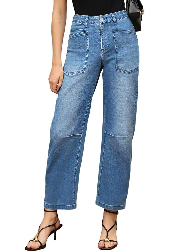 EVALESS Womens Baggy Barrel Jeans High Waisted Wide Leg Boyfriend Denim Ankle Pants | Amazon (US)