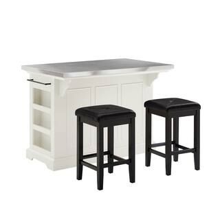 Julia White Kitchen Island with Square Stools | The Home Depot