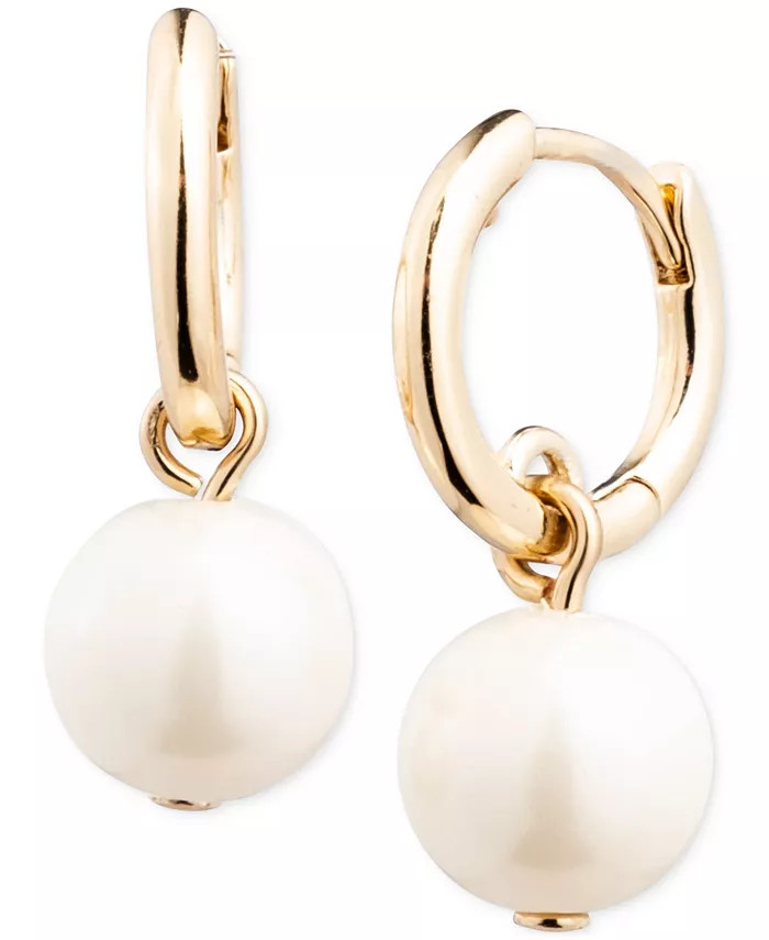 Lauren Ralph Lauren Imitation Pearl Charm Hoop Earrings - Macy's | Macy's