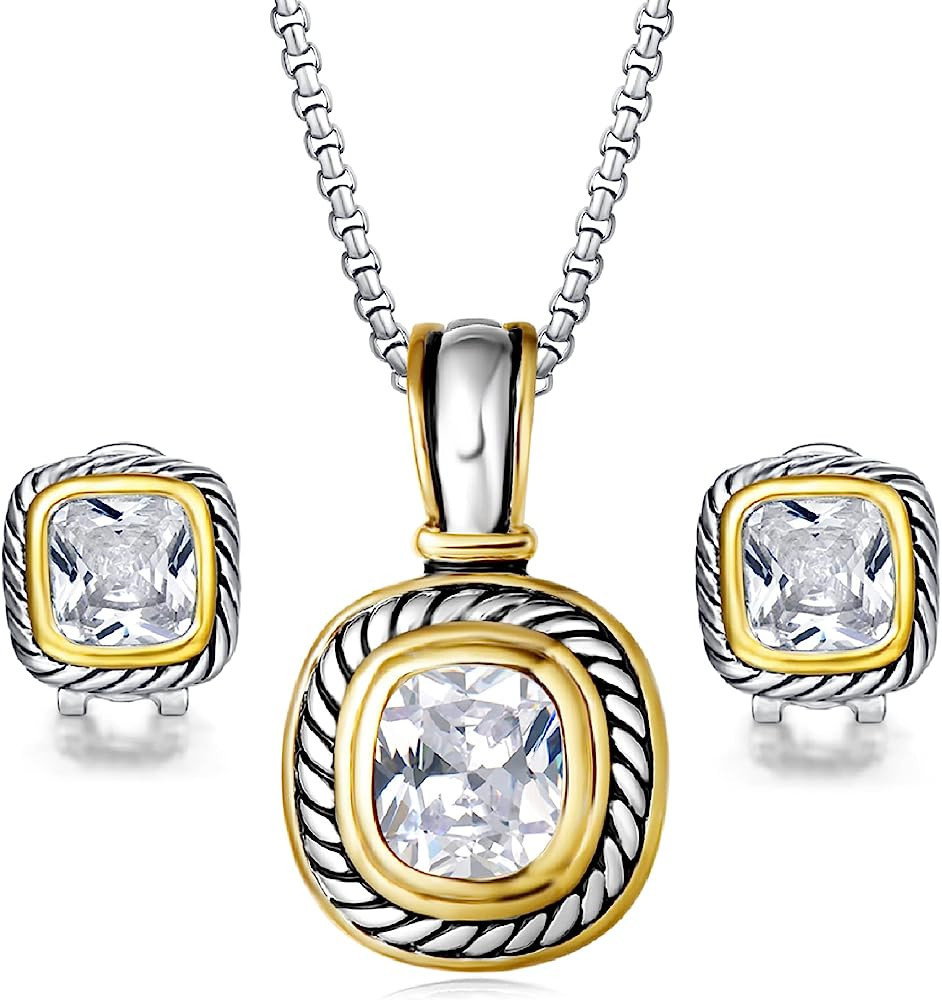UNY Elegant Wedding Jewelry Sets CZ Crystal French Clip Earring Enhancer Pendant Designer Inspire... | Amazon (US)