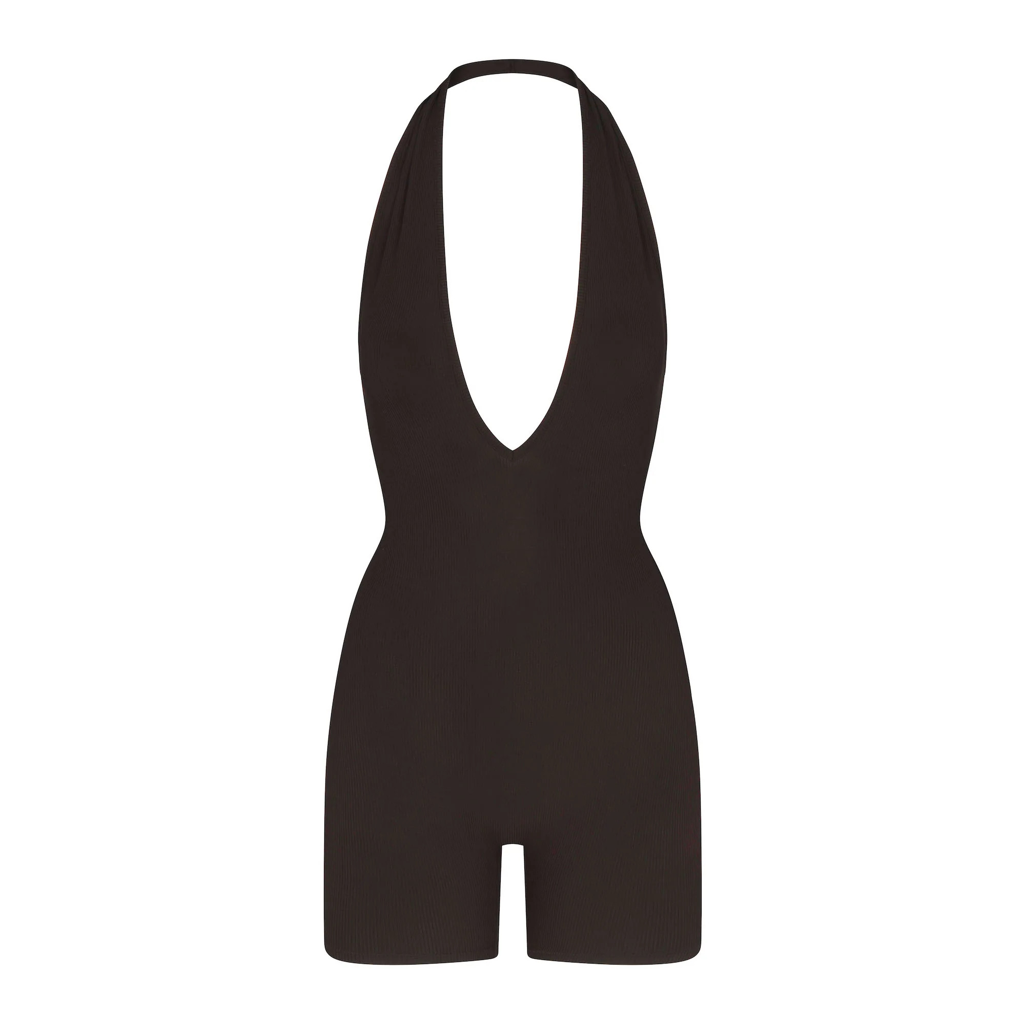 SOFT LOUNGE DEEP PLUNGE HALTER ONESIE | ONYX | SKIMS (US)