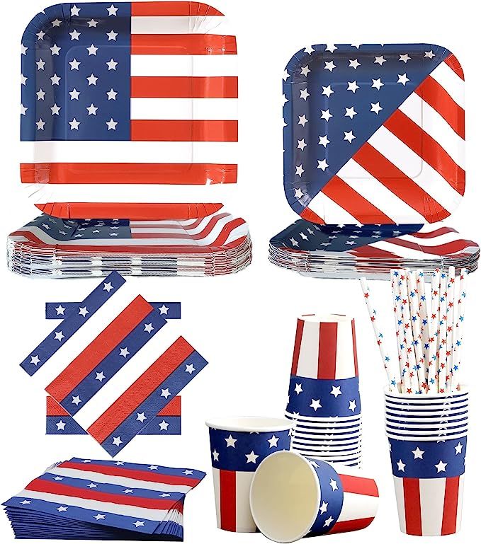 4th of July Party Supplies - Serves 16 - 4th of July Plates and Napkins Sets 4th of July Decorati... | Amazon (US)