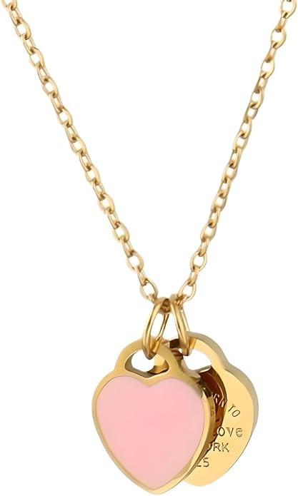 925 Sterling Silver Double Heart Necklace - Two Hearted Necklace With Chain - 14K Yellow Gold Dou... | Amazon (US)