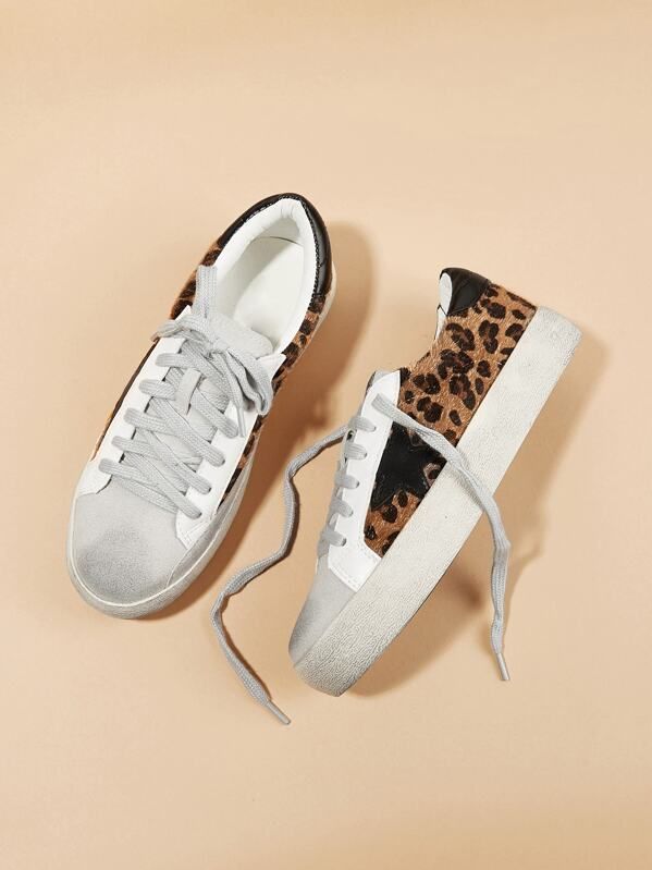 Leopard Print Lace Up Sneakers | SHEIN