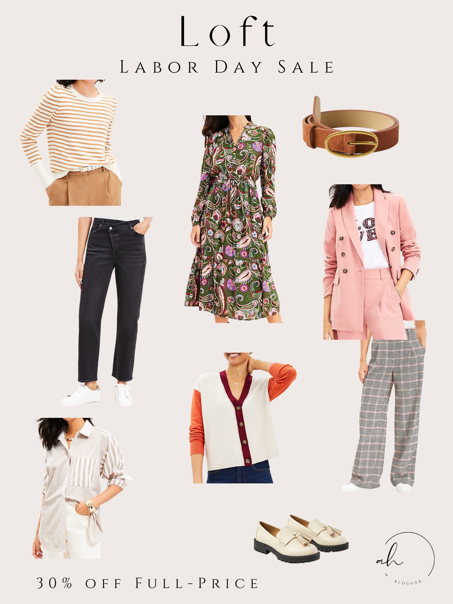 Loft, Labor Day sale, midi dress, florals, blazers, tweed pants, color block cardigan, belt, loafers, sweater

#LTKsalealert #LTKworkwear #LTKSeasonal