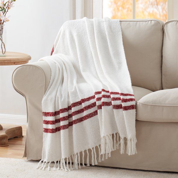 My Texas House Taylor Cotton-Rich Twill Stripe Throw, 50 x 60, White/Red - Walmart.com | Walmart (US)