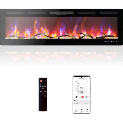 72" Electric Fireplace, Recessed/Wall Mounted Linear Fireplace with WiFi & Remote Control, Multicolor Flame Effect, 750W/1500W Heating, Includes Log & | Wayfair North America