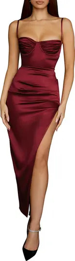 Flora Pleated Satin Midi Dress | Nordstrom