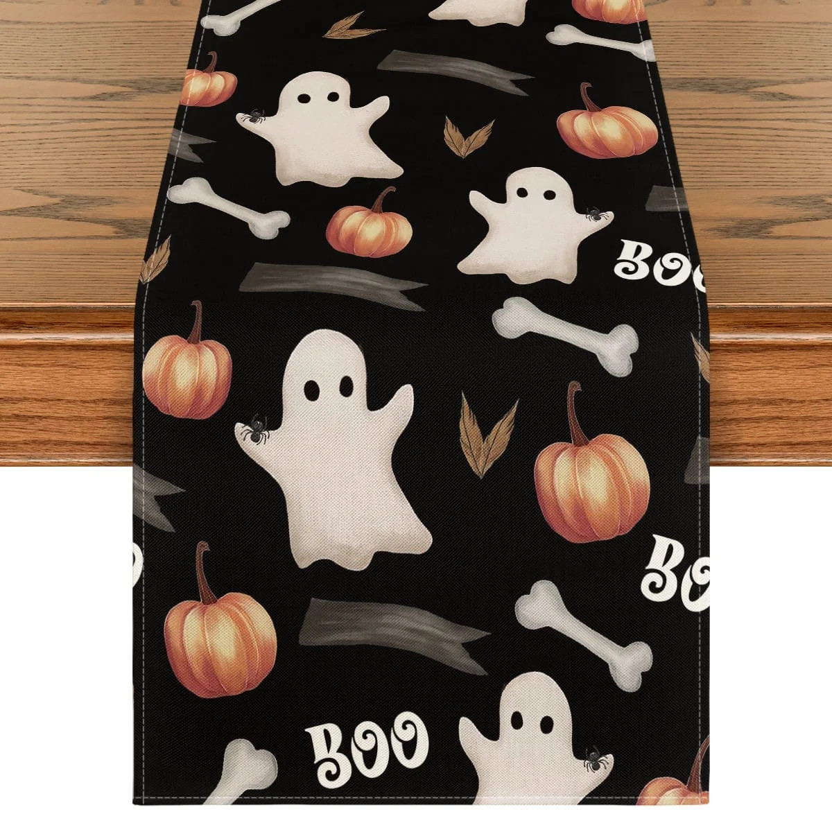 Smile Watercolor Cute Ghost Halloween Table Runner 13 x 72 Black | Walmart (US)