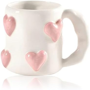 3D Heart Coffee Mug Pink Love Ceramic Cup 17oz Valentine's Day Couple Mug Cute Handmade Relief Mu... | Amazon (US)