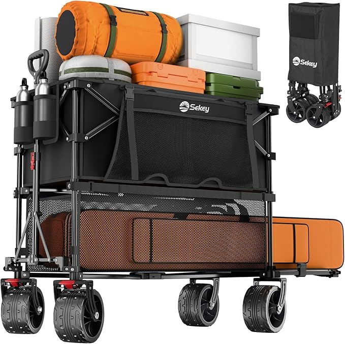 Sekey 500LBS Heavy Duty Double Decker Wagon with Extender, 400L Large Capacity Collapsible Garden... | Amazon (US)
