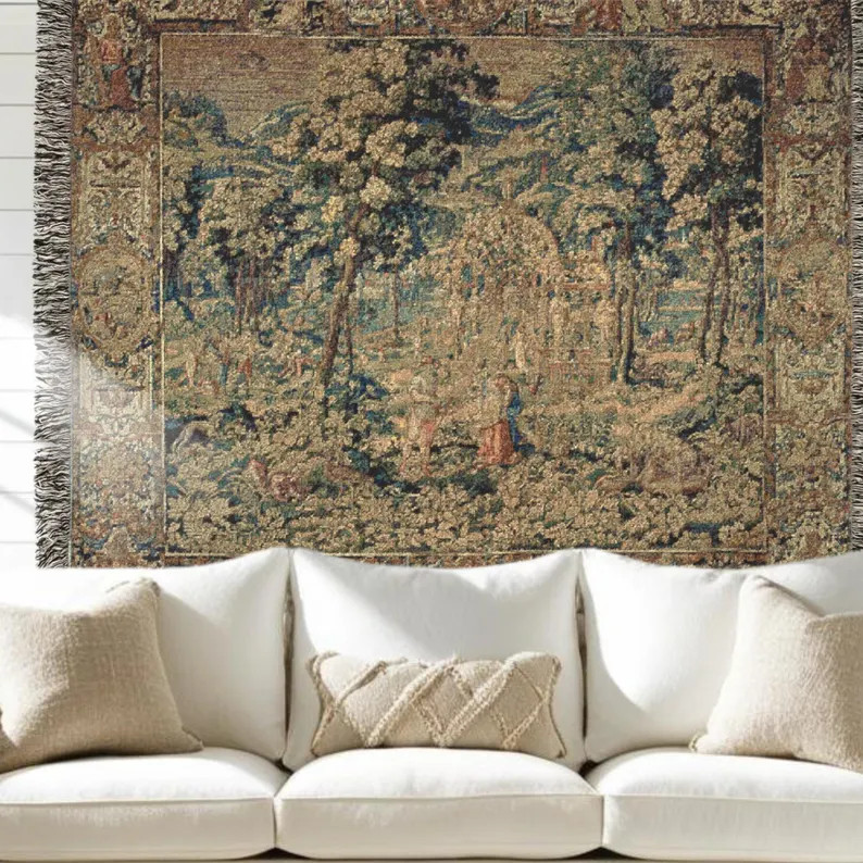 Vintage Neutral Renaissance Woven Tapestry - Modern Farmhouse Cottage Woven Wall Hanging Blanket ... | Etsy (US)