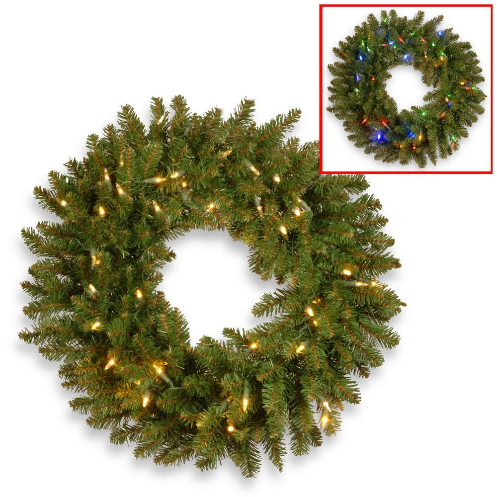 National Tree Company 24 in. Kingswood(R) Fir Wreath with Battery Operated Dual Color® LED Light... | The Home Depot