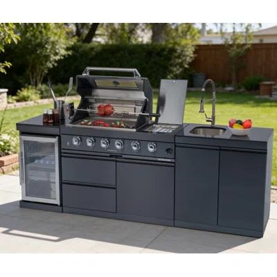 46 Inch 4 Burner Stainless Steel Gas Outdoor Kitchen Island With 72,000 Btu Grill, Wine Cooler, Rotisserie Kit, Granite Countertops, And Stainless Ste | Wayfair North America