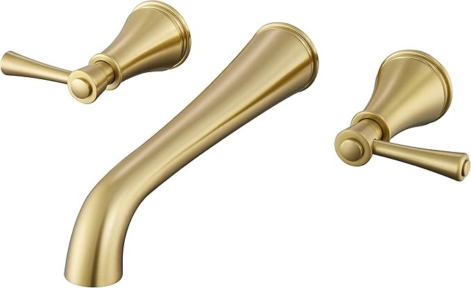 SITGES High Flow Brushed Gold Wall Mount Bathtub Faucet with Two Level Handles,Extra-Long 10.5" S... | Amazon (US)