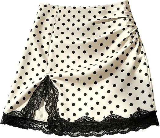 Women's Lace Satin Slit Skirt Silk Ruched Bodycon Mini Skirts | Amazon (US)