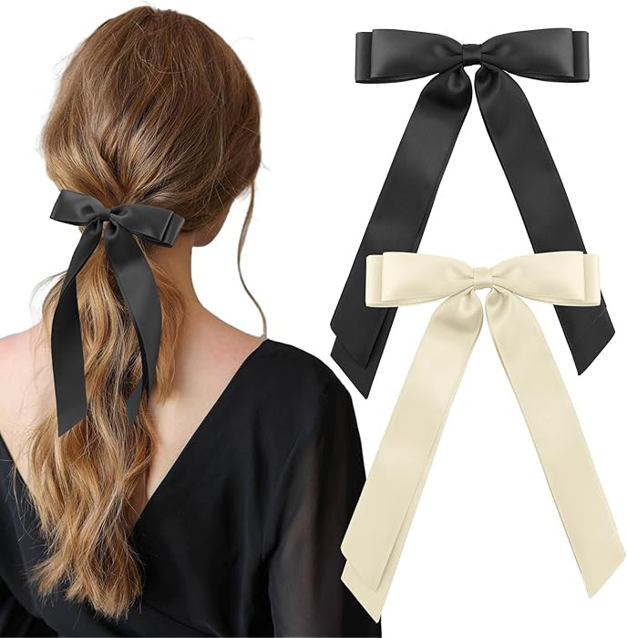 Silky Satin Bow Double Ribbon Hair Clips, 2 Count, Hair Accessory for Women and Girls, Hair Bows ... | Amazon (US)