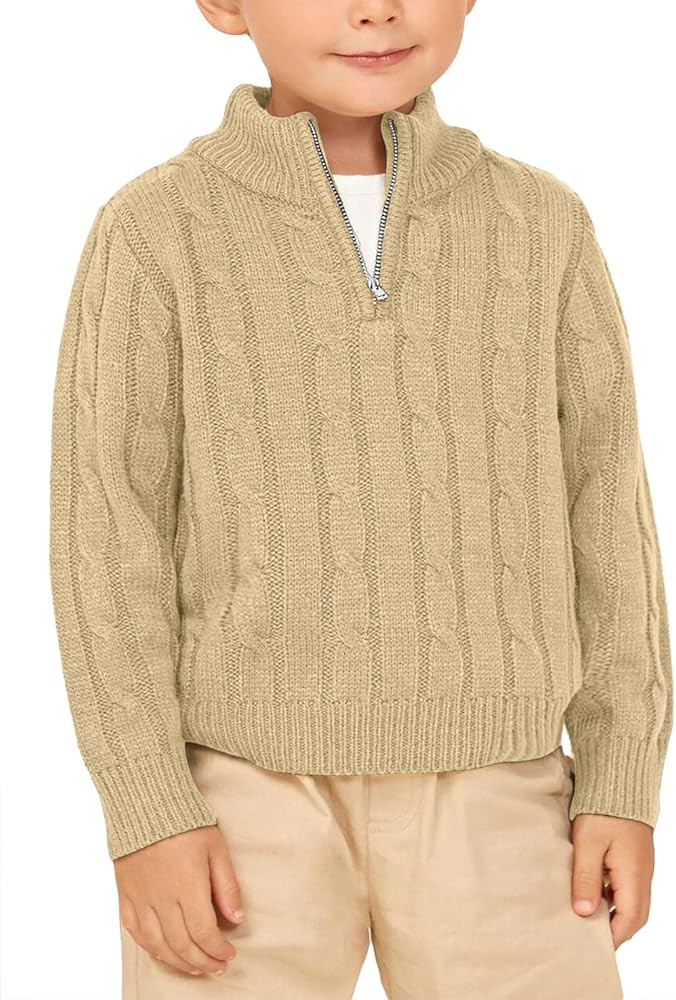 Zhaovi's Toddler Boys Girls Sweater Twisted Knit Cable 1/4 Zip Sweaters Outfit Baby Winter Long S... | Amazon (US)