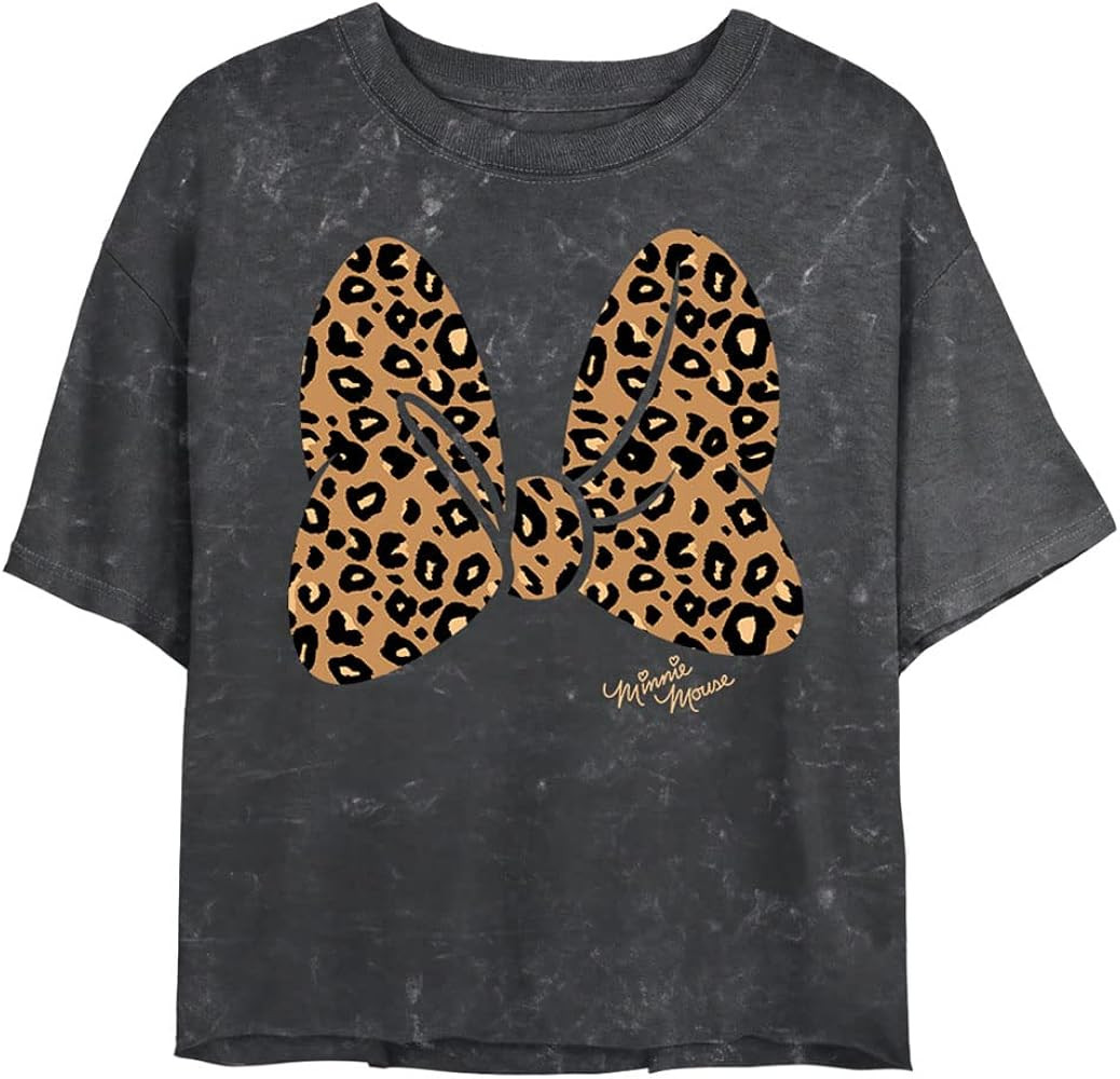 Disney Characters Animal Print Bow Women's Mineral Wash Short Sleeve Crop Tee | Amazon (US)