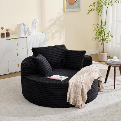 55" Round Oversized Chaise Lounge Chair, Corduroy Upholstered Cloud Couch Sleeper with Deep Seat for Living Room Bedroom, Black | Target