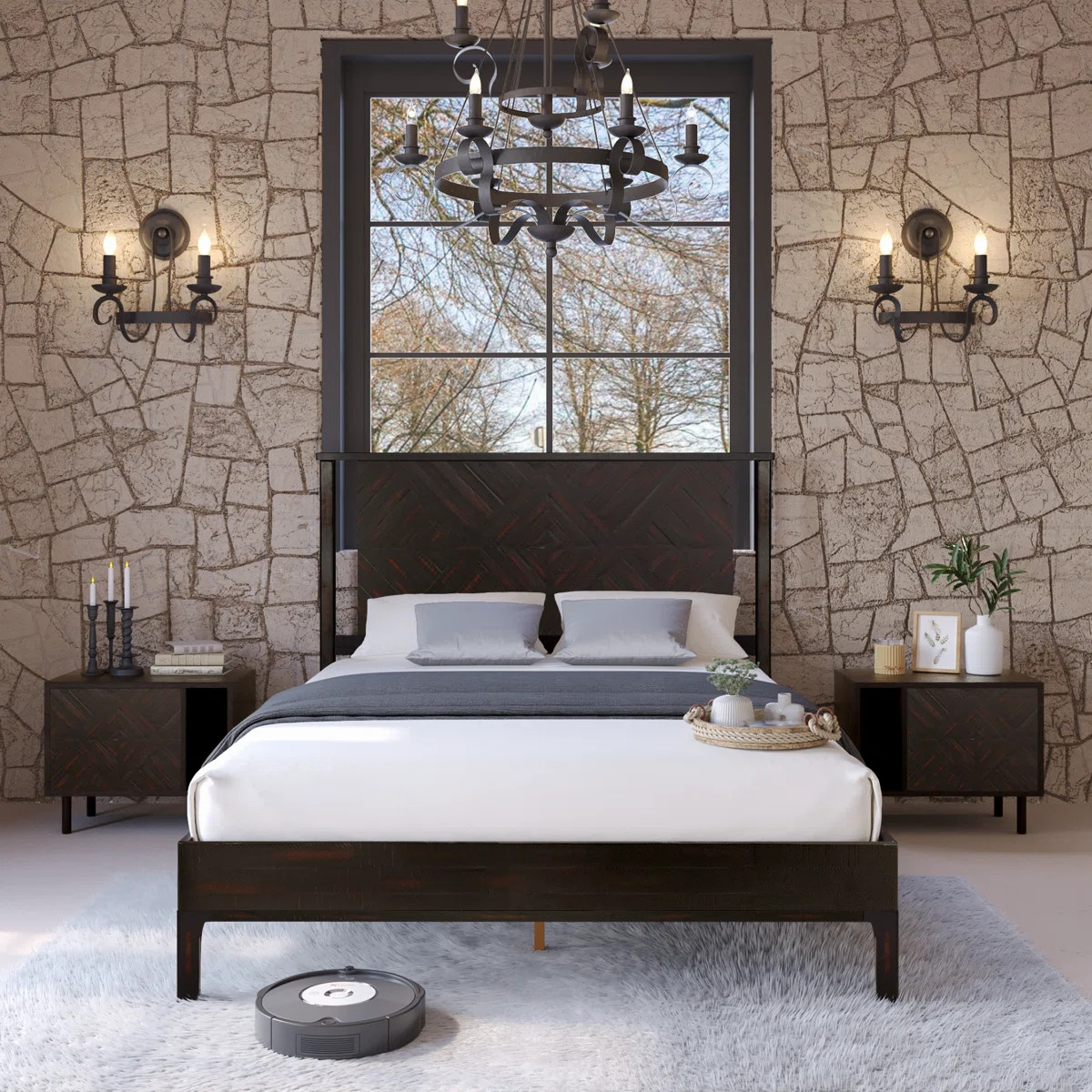 Ethan Solid Wood Platform Bed with Headboard, Rustic Bed Frame | Wayfair North America