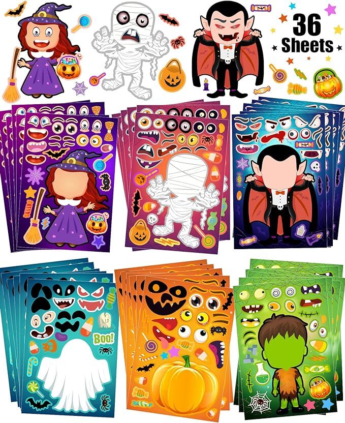 36 Sheets Halloween Stickers for Kids Make Your Own Halloween Stickers, Halloween favors for Kids... | Amazon (US)
