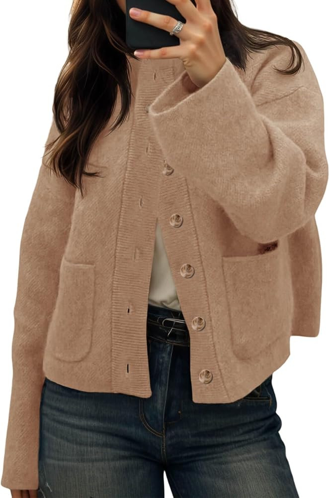 Cicy Bell Womens Chunky Knit Cardigan Sweater Button Down Open Front Jacket | Amazon (US)