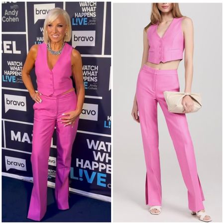 Margaret Josephs’ Pink Leather Vest and Pants Set on Watch What Happens Live 📸 = @bravowwhl