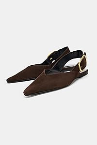 Amazon.com | ETHSIETA Brown Suede Slingback Flat Shoes for Women Pointed Closed Toe Flat Mule San... | Amazon (US)