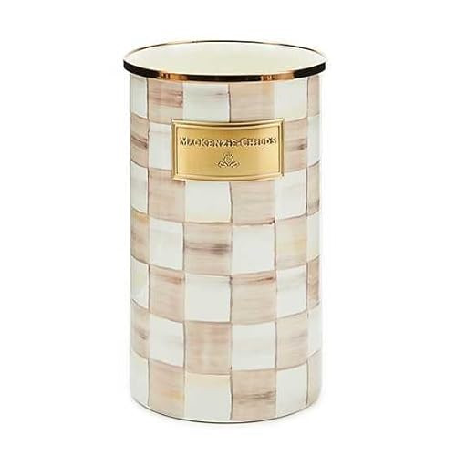 MACKENZIE-CHILDS Enamel Utensil Holder, Kitchen Utensil Holder for Countertop, Brown-and-White Mocha Check | Amazon (US)