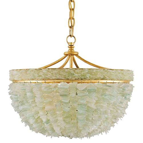 Mira Coastal Beach Marine Gold 3 Light Bowl Sea Glass Chandelier | Kathy Kuo Home
