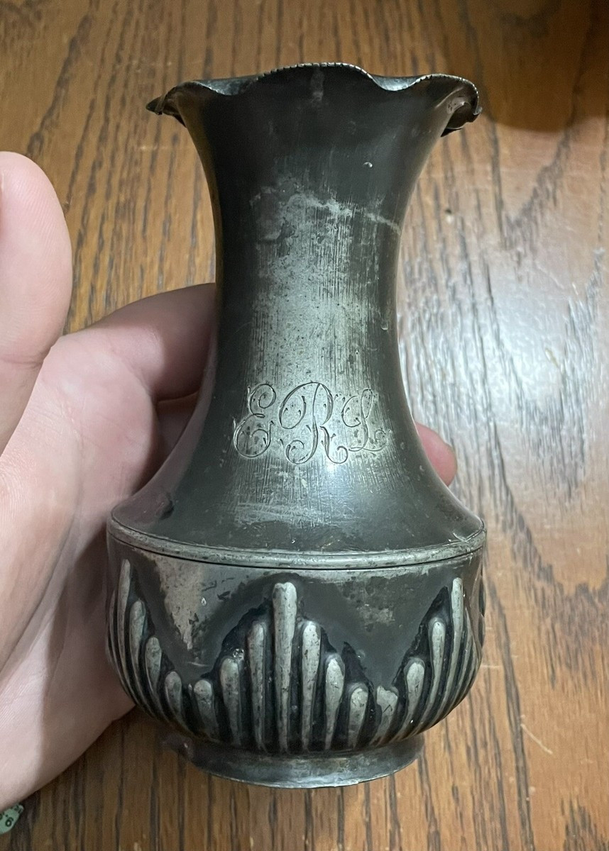 antique art nouveau silver plated Ribbed Engraved Initial vase  | eBay | eBay US