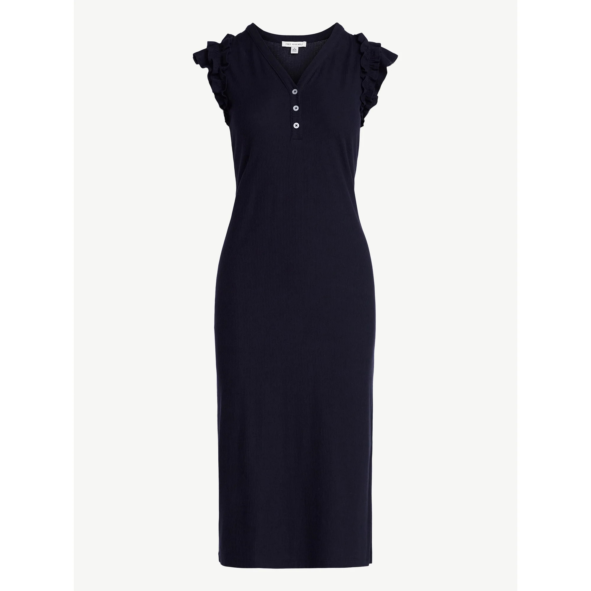 Free Assembly Women’s Henley Midi Dress with Flutter Sleeves, Sizes XS-XXL | Walmart (US)