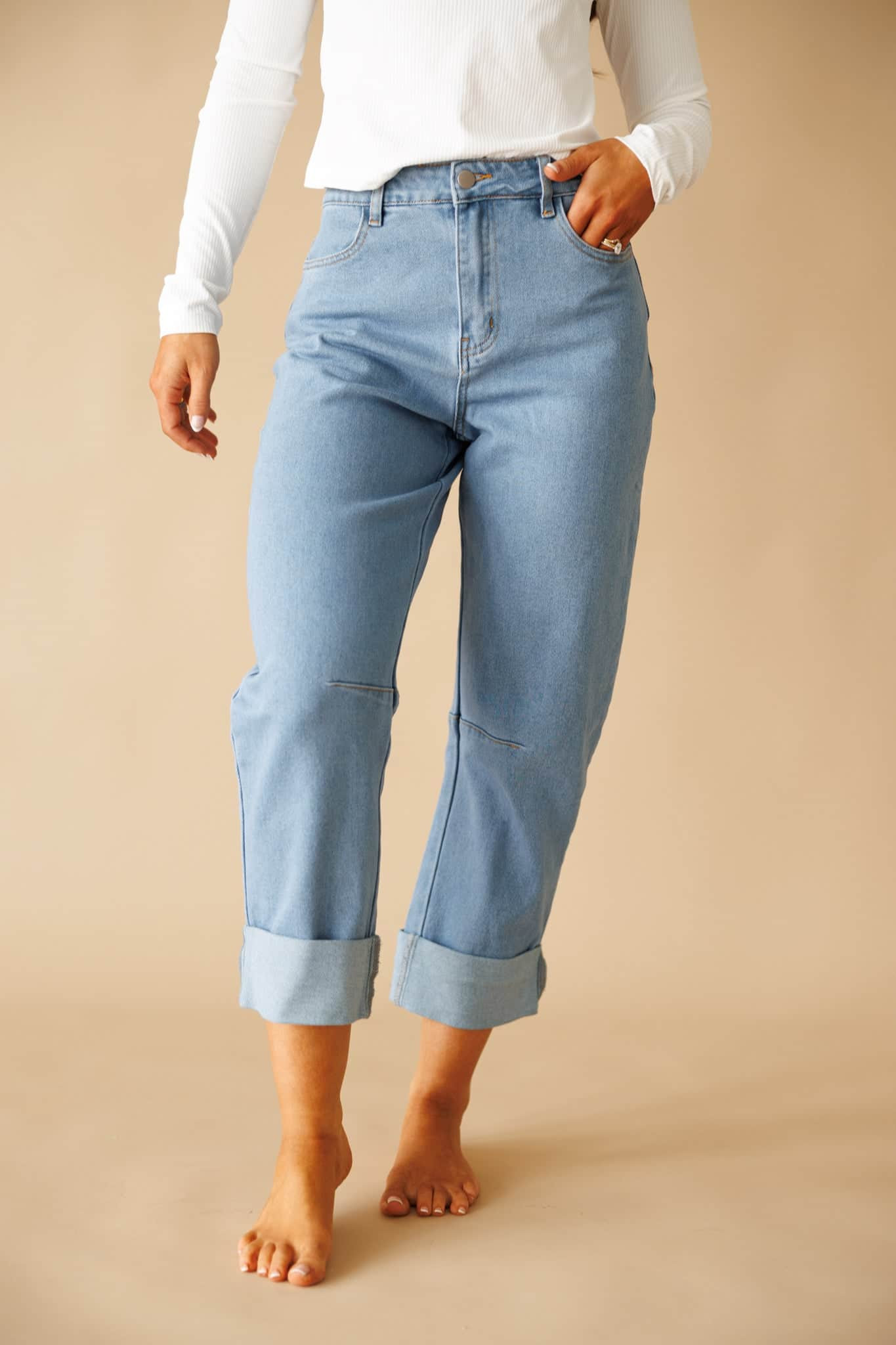 Light Denim Barrel Denim Pants | Lane 201 Boutique