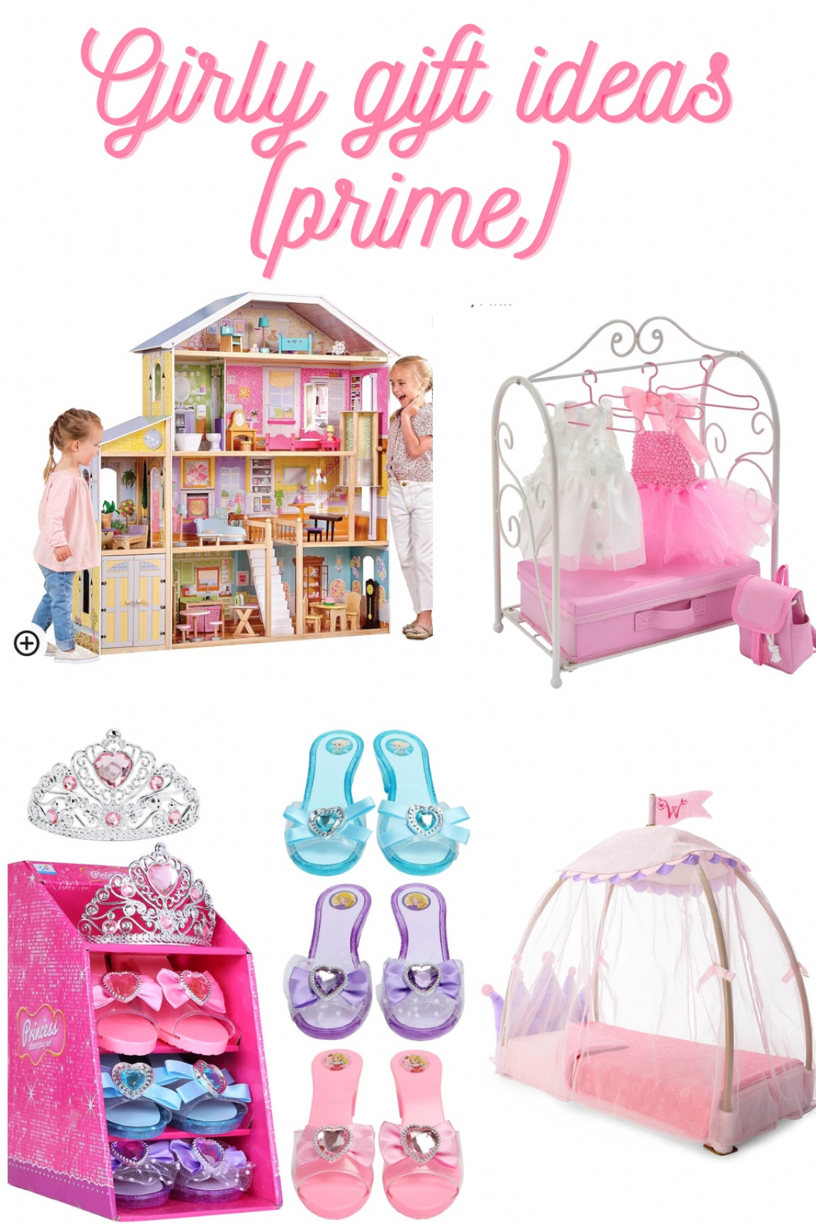 Last minute ideas for the little princess in our lives. Best girly gifts- giant doll house (suitable for Barbies), American Girl canopy bed for Wellie Wisher dolls, doll armoire / closet organizer and princess shoes to play dress up

#LTKkids #LTKGiftGuide #LTKHoliday