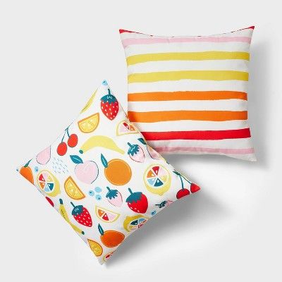 2ct Outdoor Pillow All Over Fruit Print/Stripe - Sun Squad™ | Target