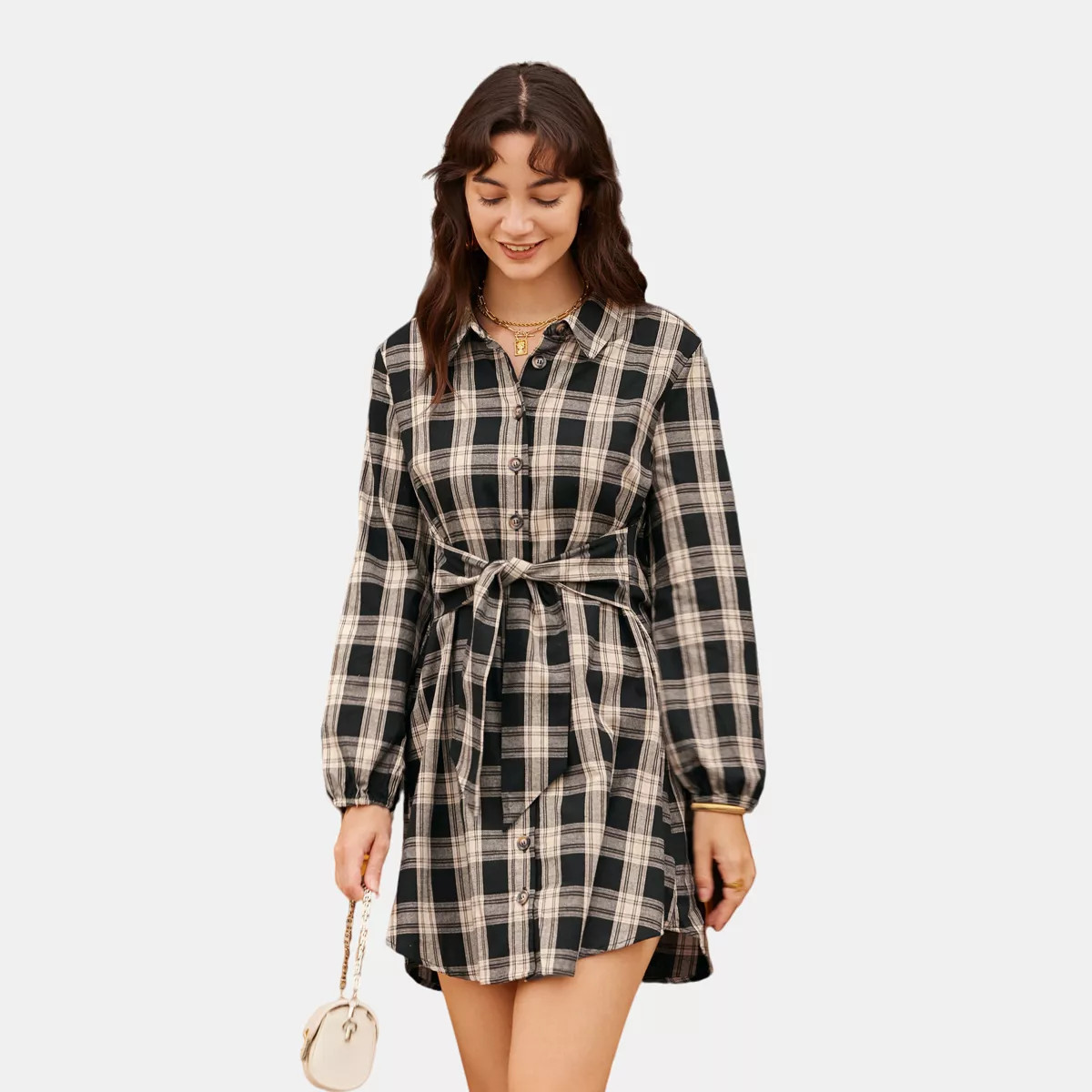Women's Belted Plaid Mini Shirt Dress - Cupshe | Target