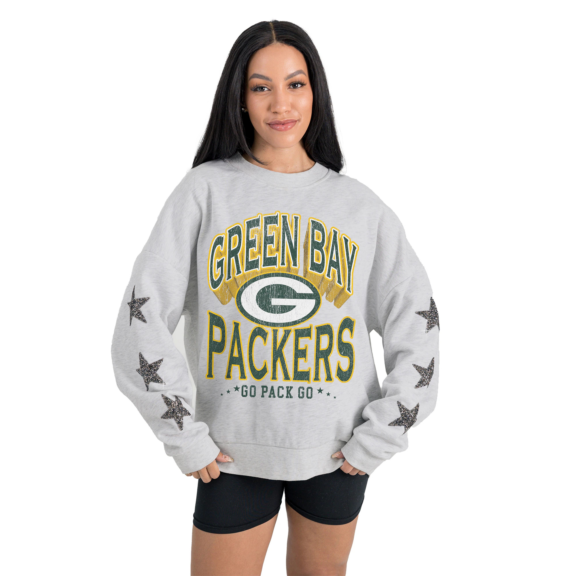 Green Bay Packers Gameday Couture Women's Resilience Relaxed Rhinestone Pullover Sweatshirt - Ash | Fanatics
