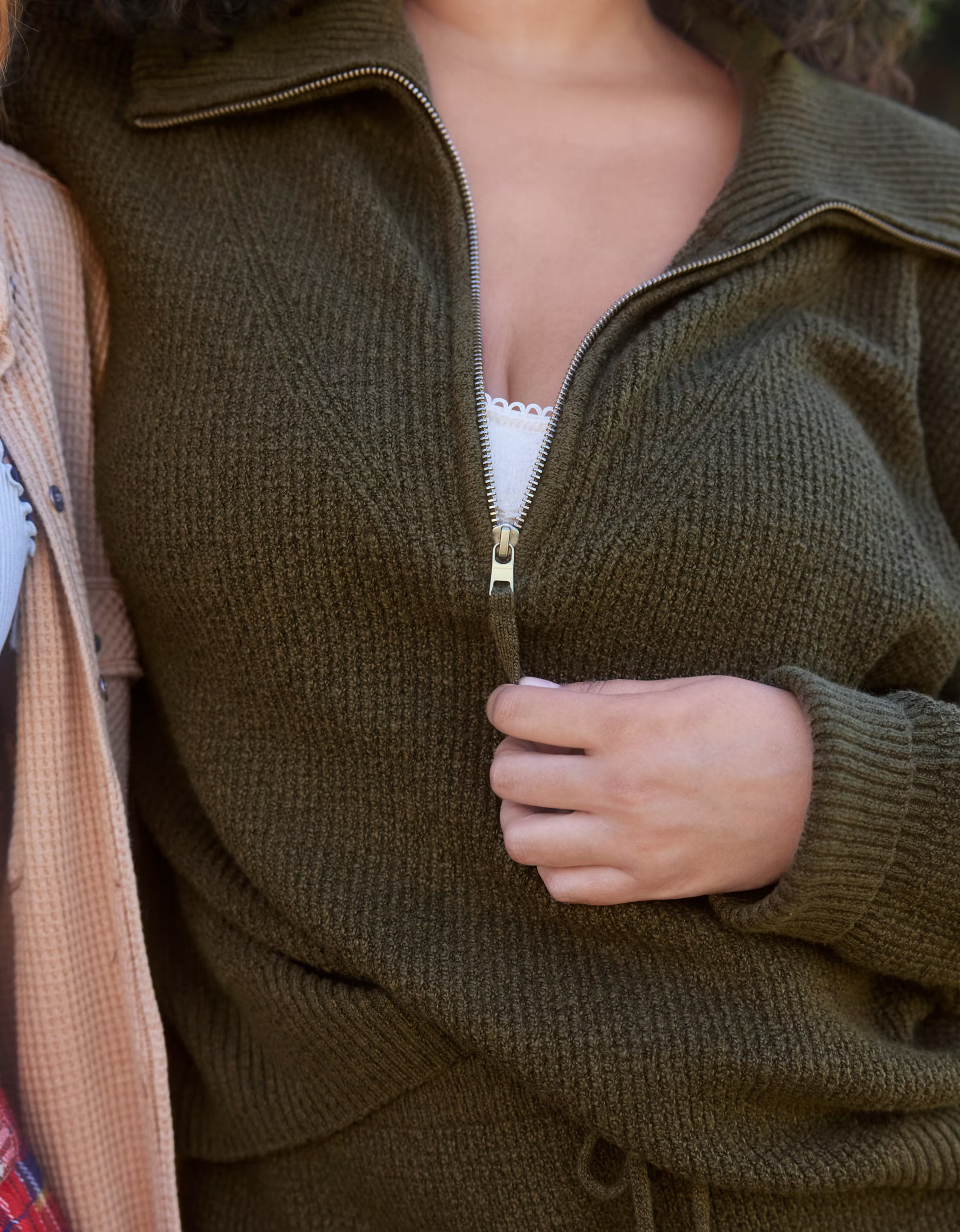 Aerie CozyUp Waffle Quarter Zip Sweater | Aerie