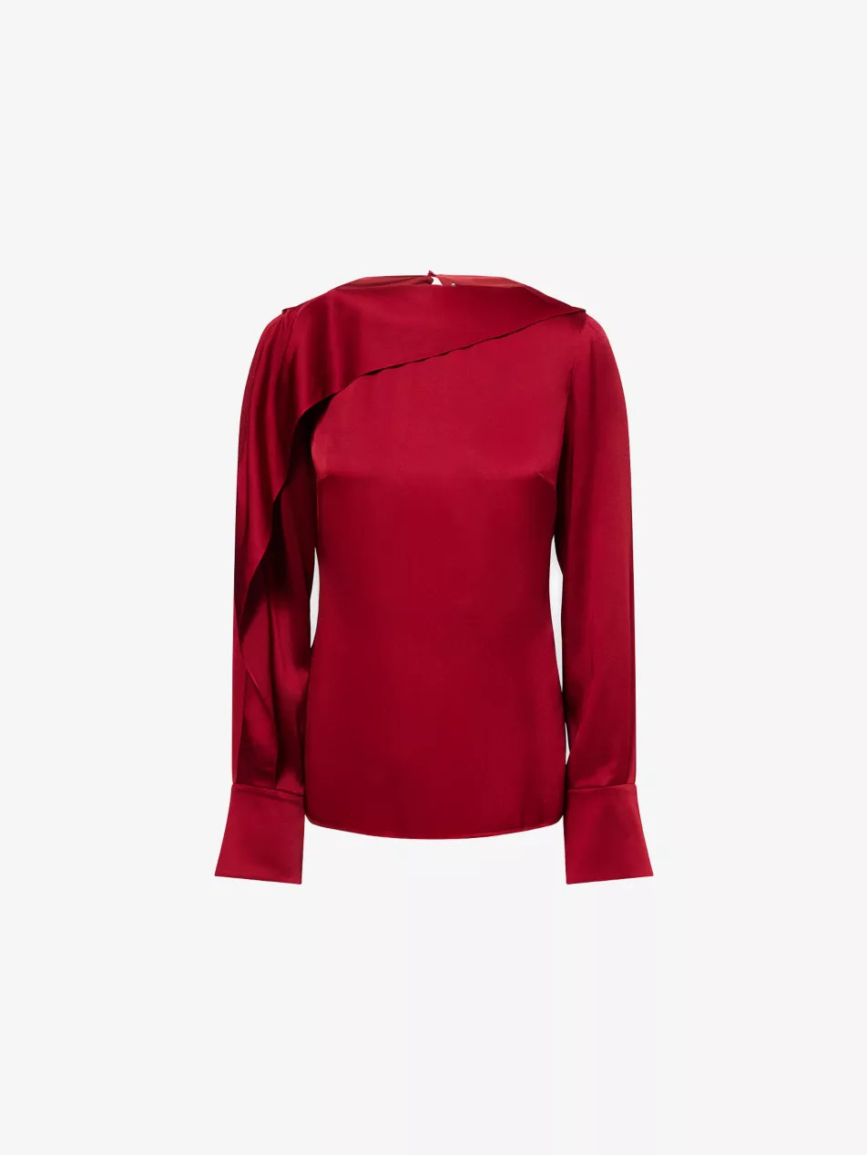 Draped Long-Sleeve Satin-Cady Blouse | Selfridges