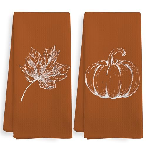 XNXLDYLH Fall Autumn Pumpkin Kitchen Towels and Dishcloths Sets of 2, Fall Burnt Orange Thanksgiving Pumpkin Decor Dish Hand Tea Towels Gifts for Bathroom Kitchen, Aesthetic Fall Harvest Decor,16x24In | Amazon (US)