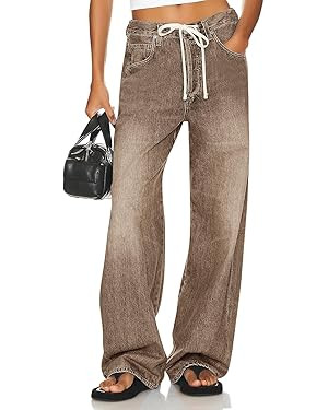 PLNOTME Womens Baggy Wide Leg Jeans Boyfriend Drawstring High Waisted Mom Denim Pants with Pocket... | Amazon (US)