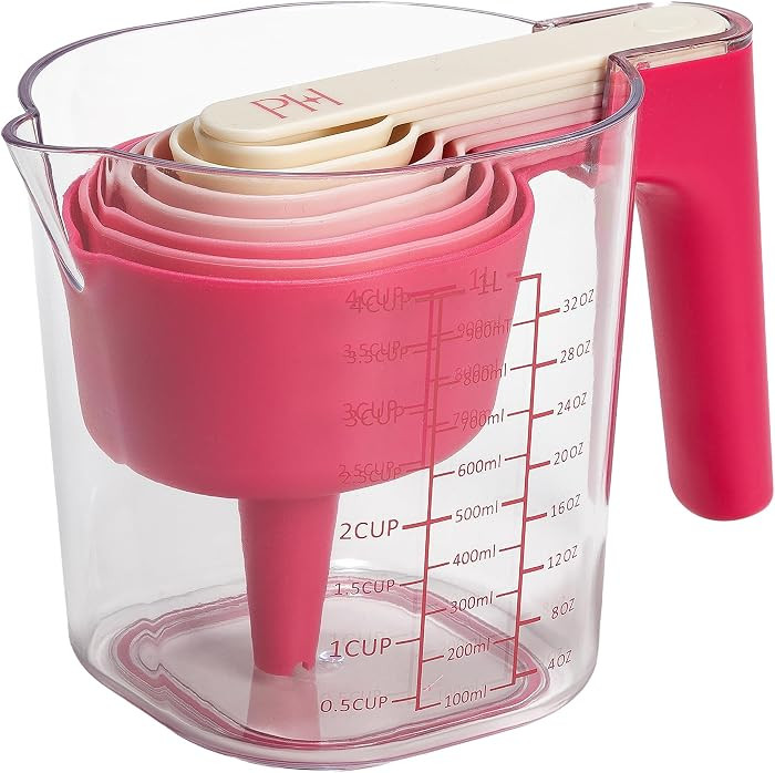 Paris Hilton 9-Piece Measuring Set, Durable Plastic Measuring Cups and Spoons With Funnel and Lev... | Amazon (US)