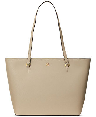 Lauren Ralph Lauren Crosshatch Leather Medium Karly Shopper Tote - Macy's | Macy's
