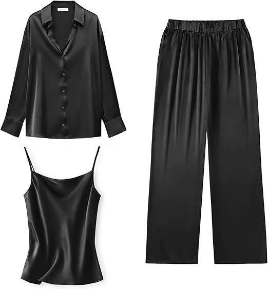 Ekouaer Silk Pajamas for Women Set Long Sleeve Button Down Lounge Set Soft 3 Piece Pj Sets Sexy C... | Amazon (US)