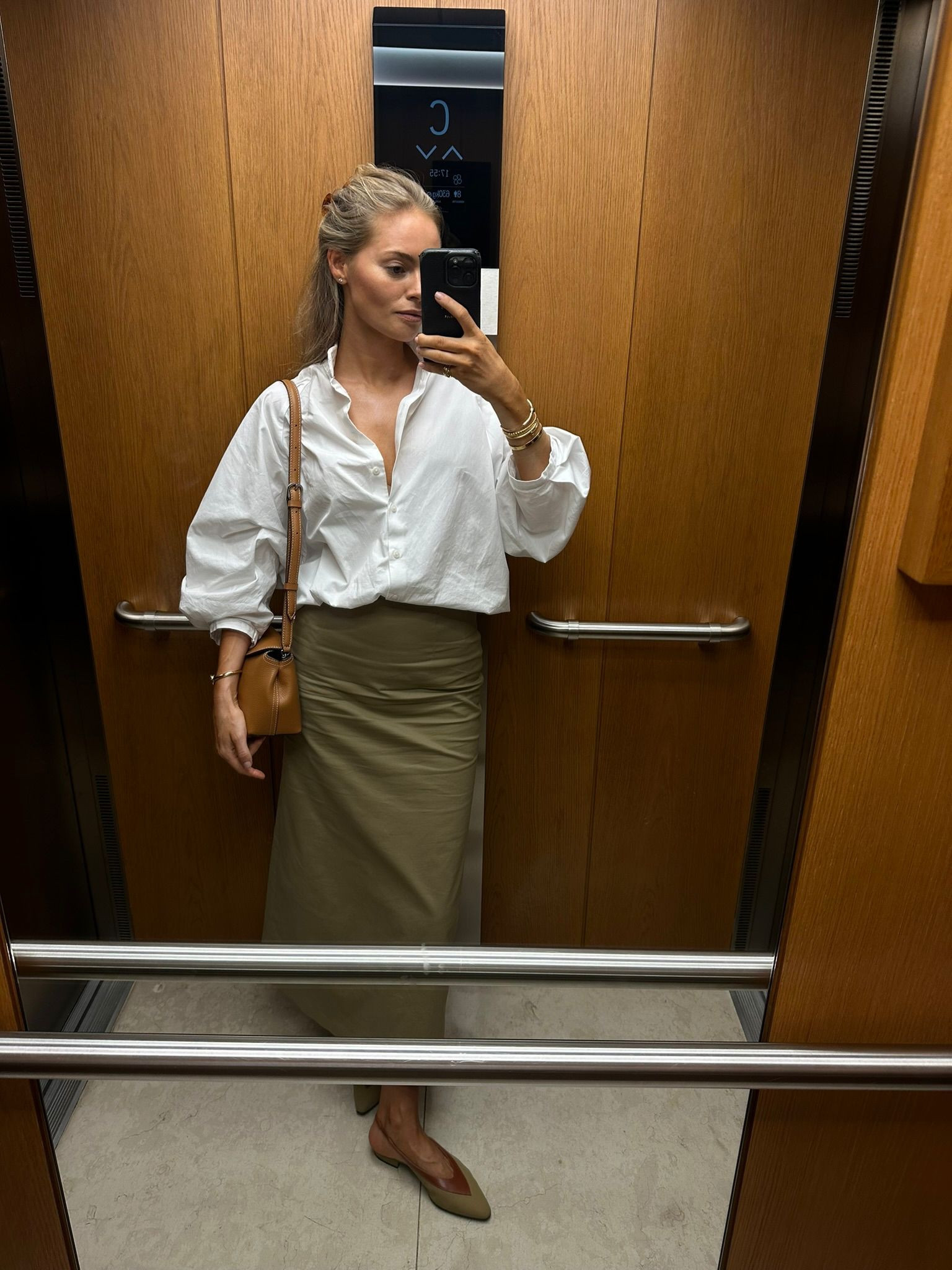 Balloon sleeve shirt | Khaki linen midi skirt | Toteme bag | Loro Piana sling back shoes 

#LTKItBag #LTKSeasonal #LTKShoeCrush