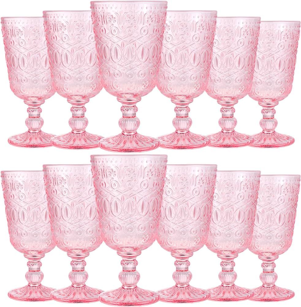 Wine Glasses Set of 12 Vintage Goblet 9 oz Vintage Colored Glass Goblet Beverage Stemmed Glass Cu... | Amazon (US)